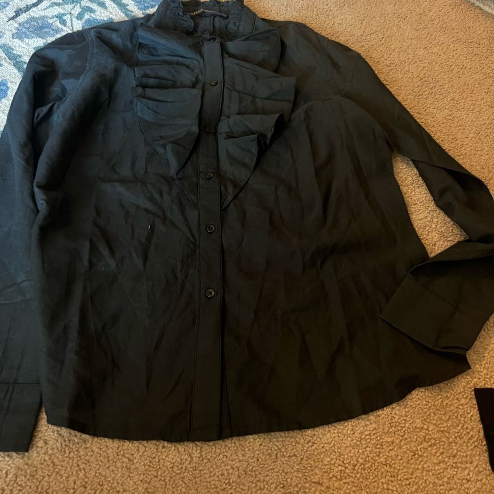 Peruvian Connection Black Button Down Small - image 3